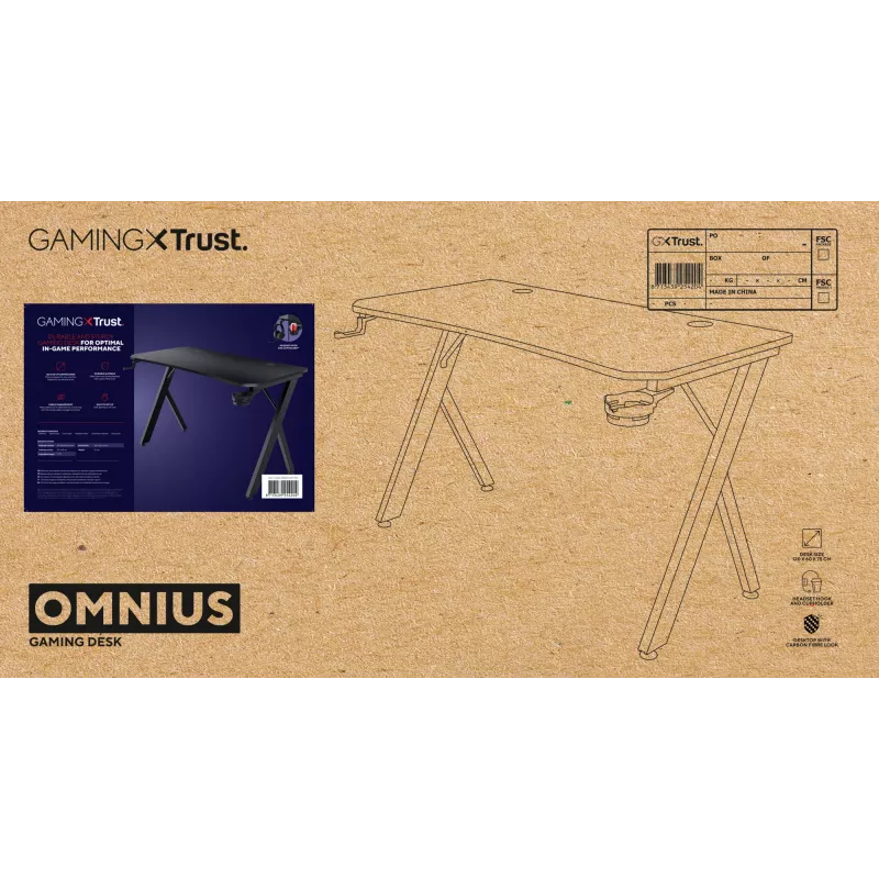Τραπέζι Trust GXT 710 Luminus Pro μαύρο ορθογώνιο ABS/PC 1200x600x740mm