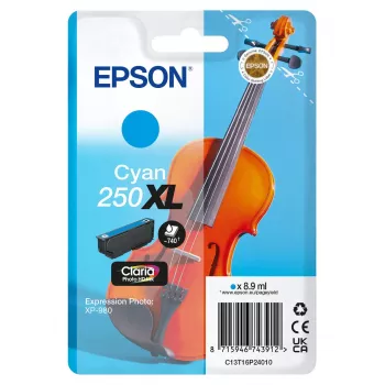 Epson 250XL Violin Claria Photo HD υψηλής (XL) απόδοσης Κυανό Γνήσιο Μελανοδοχείο, 1 τεμ., 8.9 ml
