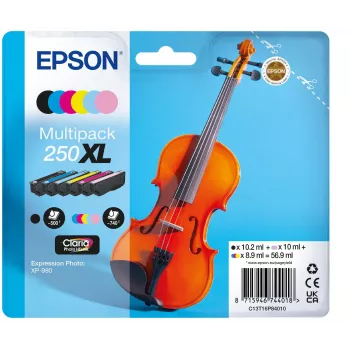 Epson 250XL Violin Claria Photo HD Μελανοδοχείο 6 τεμ. Γνήσιο High (XL) Yield Μαύρο, Κυανό, Light Cyan, Light Magenta, Ματζέντα, Κίτρινο