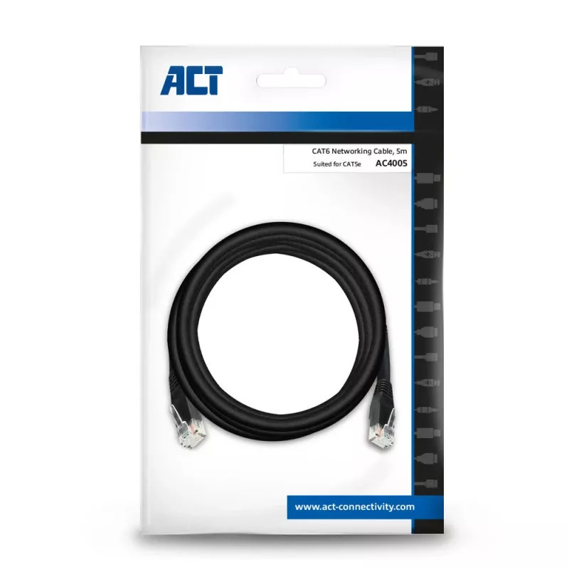 ACT μαύρο 5,0 μέτρα U/UTP, CAT6 Patch καλώδιο με υποδοχές RJ45