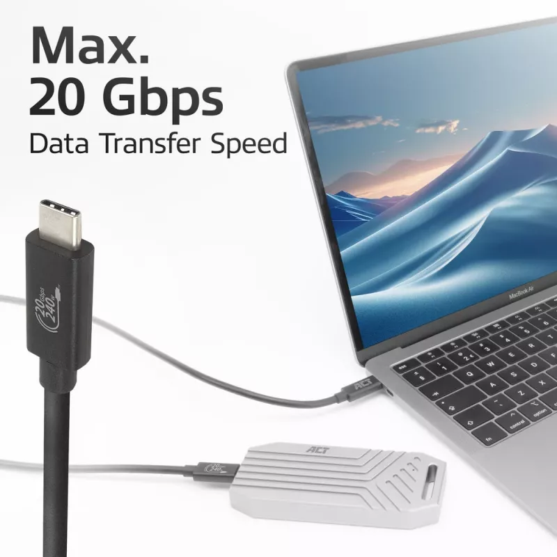 ACT USB4 20Gbps 240W καλώδιο USB Type-C 2m Μαύρο USB-IF πιστοποιημένο