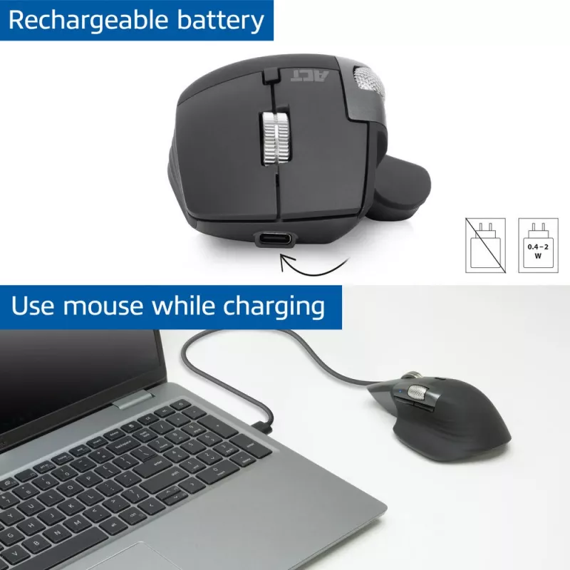 ACT AC5147 ασύρματο ποντίκι, Bluetooth/USB, Silent Click, 4800 DPI, γκρι