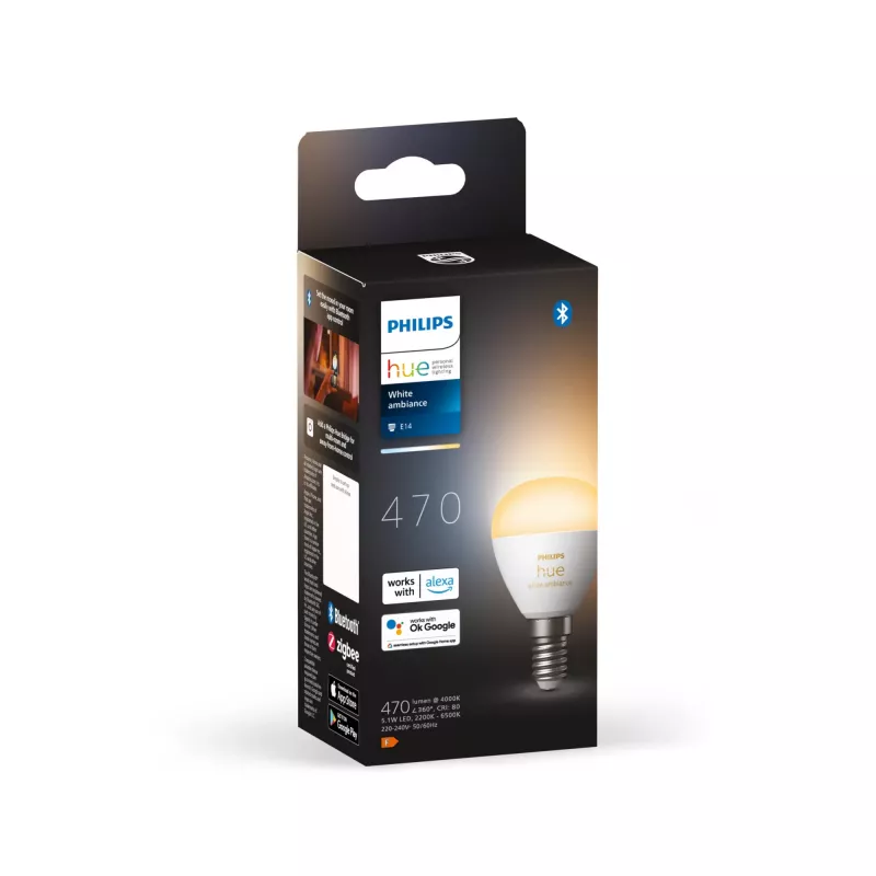 Philips Hue White ambience Lustre – Έξυπνος λαμπτήρας E14, Έξυπνος λαμπτήρας, Bluetooth/Zigbee, Λευκό, LED, E14, P45