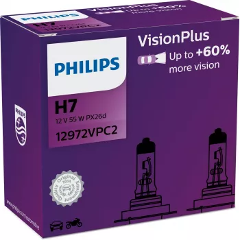 Philips VisionPlus 12972VPC2 Περισσότερη ασφάλεια και άνεση, 55 W, 12 V, H7, Halogen, 2 τεμ.