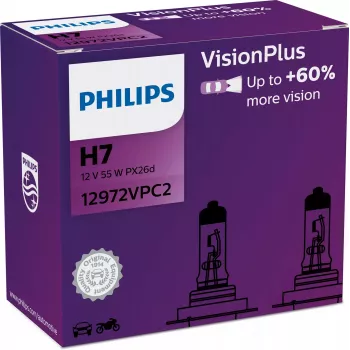 Philips VisionPlus 12972VPC2 Περισσότερη ασφάλεια και άνεση, 55 W, 12 V, H7, Halogen, 2 τεμ.