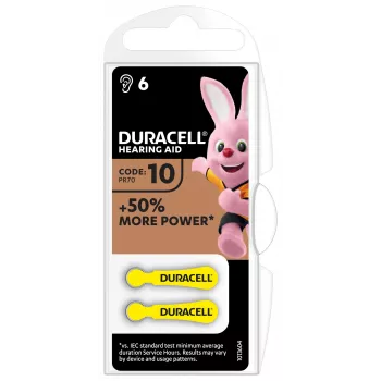 Duracell Μπαταρία Ακουστικών Βαρηκοΐας 10, Μπαταρία Μίας Χρήσης, Ψευδάργυρος-Αέρας, 1,45 V, 6 τεμ., 100 mAh, 4 Χρόνια
