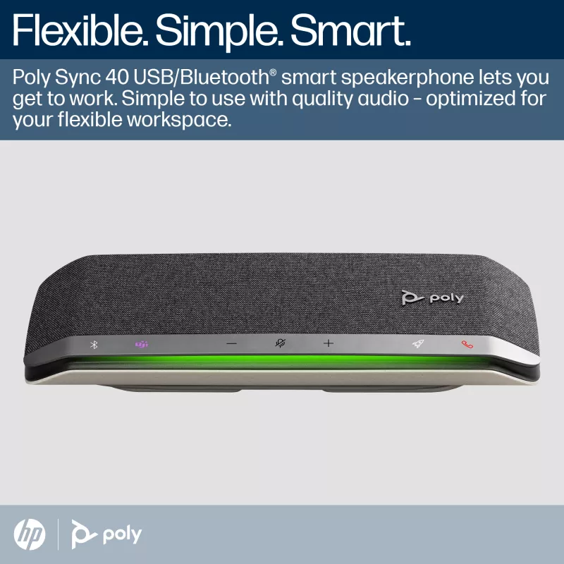 HP Poly Sync 40+ Πιστοποιημένο Speakerphone για Microsoft Teams USB-A USB-C +Προσαρμογέας BT700 USB-A