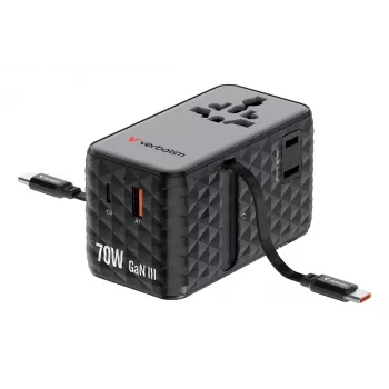 Verbatim Charge 'n' Travel 70W 2C αναδιπλούμενος καθολικός ταξιδιωτικός προσαρμογέας μαύρο