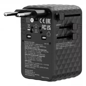 Verbatim Charge 'n' Travel 170W καθολικός ταξιδιωτικός προσαρμογέας μαύρο