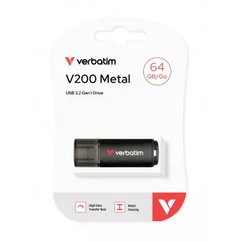 Verbatim V200 Metal USB-Stick 64GB, 64 GB, USB Type-A, 3.2 Gen 1 (3.1 Gen 1), 200 MB/s, καπάκι, μαύρο
