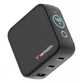 Verbatim Mini GaN φορτιστής 100W με οθόνη, εσωτερικού χώρου, AC, 20 V, μαύρο