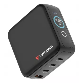 Verbatim Mini GaN φορτιστής 140W με οθόνη, εσωτερικού χώρου, AC, 28 V, μαύρο