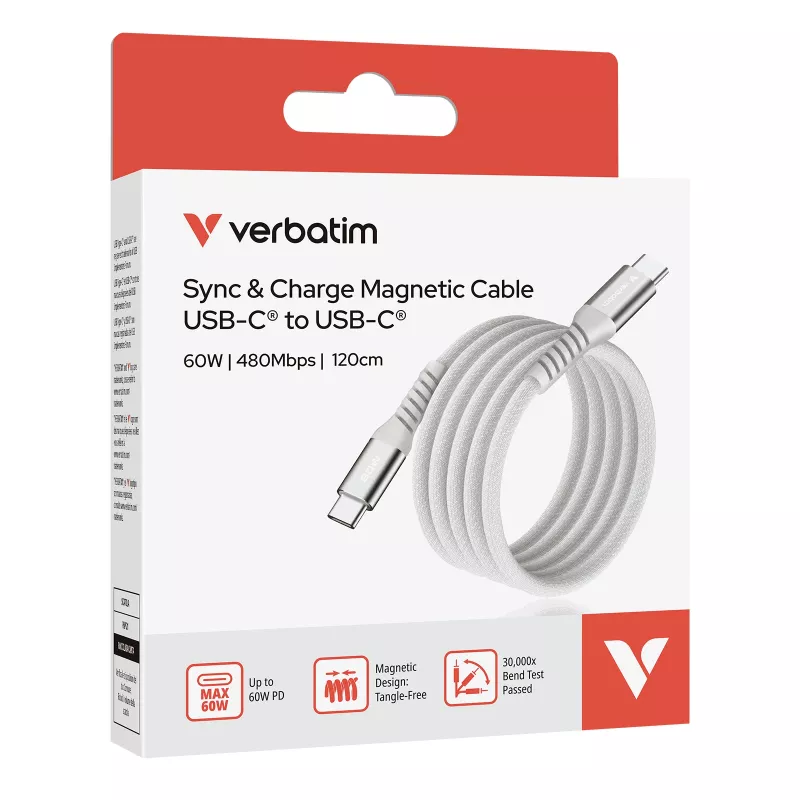 Verbatim Sync & Charge μαγνητικό καλώδιο - 60W USB-C σε USB-C 120 cm γκρι