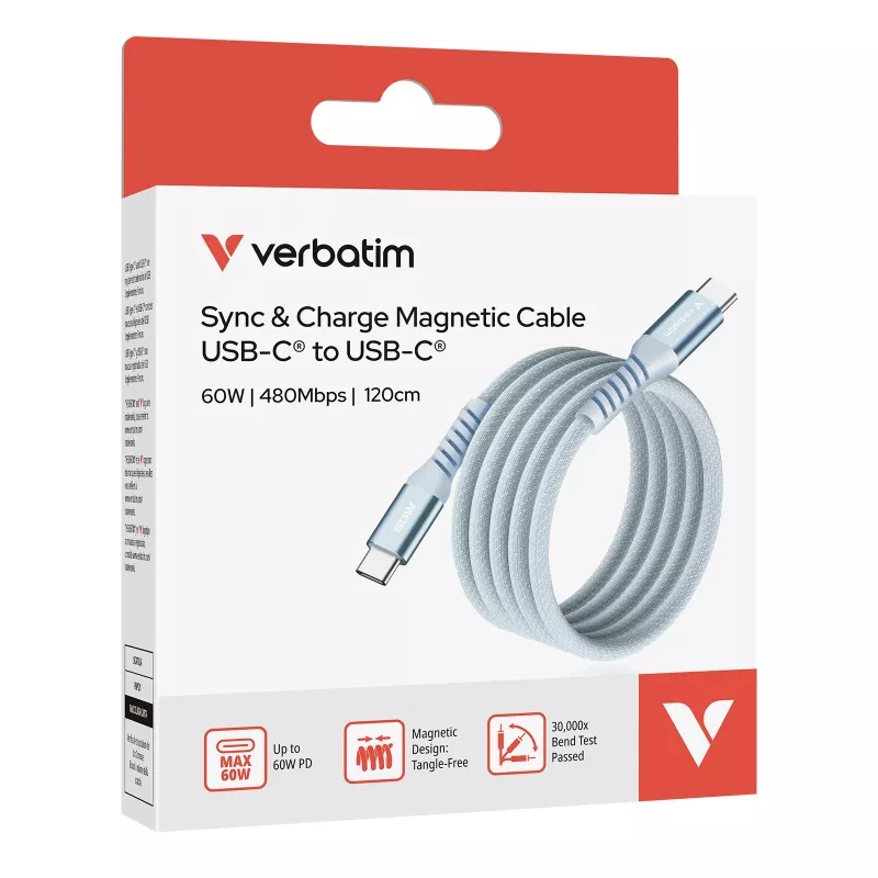 Verbatim Sync & Charge μαγνητικό καλώδιο – 60 W USB-C σε USB-C 120 cm μπλε
