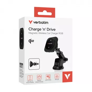 Verbatim Charge 'n' Drive Qi2 μαγνητικός ασύρματος φορτιστής αυτοκινήτου RGB