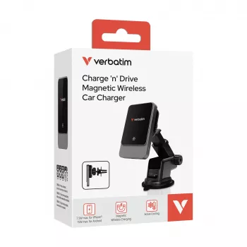 Verbatim Charge 'n' Drive μαγνητικός ασύρματος φορτιστής αυτοκινήτου, αυτοκίνητο, USB, ασύρματη φόρτιση, 1 m, μαύρο