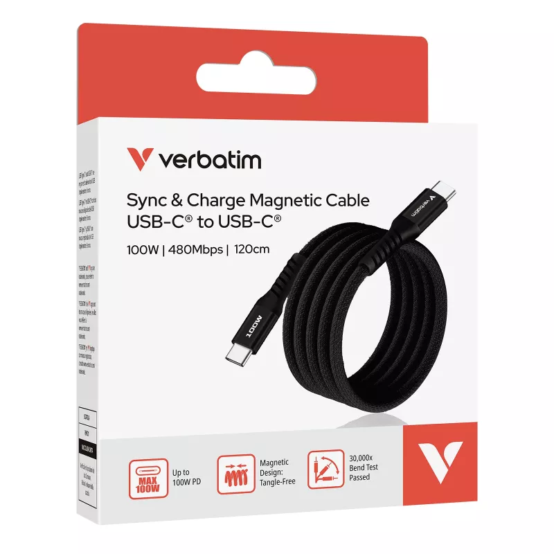 Verbatim Sync & Charge μαγνητικό καλώδιο – 100 W USB-C σε USB-C 120 cm μαύρο