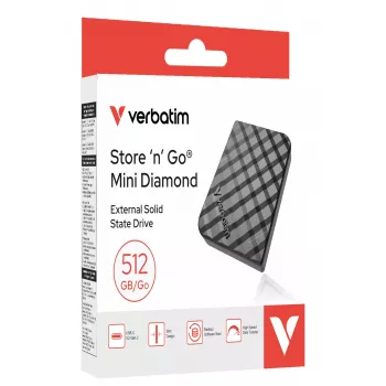 Verbatim Store 'n' Go Mini Diamond USB-C 512GB μαύρο, 512 GB, M.2, USB Type-C, 3.2 Gen 2 (3.1 Gen 2), 1000 MB/s, μαύρο