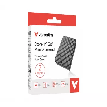 Verbatim Store 'n' Go Mini Diamond USB-C 2TB μαύρο, 2 TB, USB Type-C, 3.2 Gen 2 (3.1 Gen 2), 1000 MB/s, μαύρο