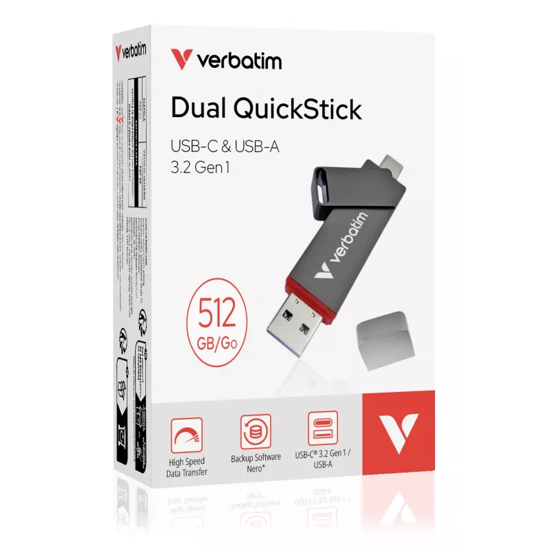 Verbatim Dual QuickStick USB stick 512 GB USB Type-A / USB Type-C 3.2 Gen 1 (3.1 Gen 1) γκρι