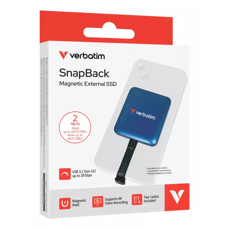 Verbatim SnapBack SSD 2 TB μπλε Metallic, 2 TB, USB Type-C, USB 3.2 Gen 2x2, 2000 MB/s, 20 Gbit/s, μπλε