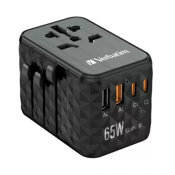 Verbatim UTA-05 65W GaN III universal travel adapter με 2 x USB-C PD & QC 4+ & 2 x USB-A υποδοχές