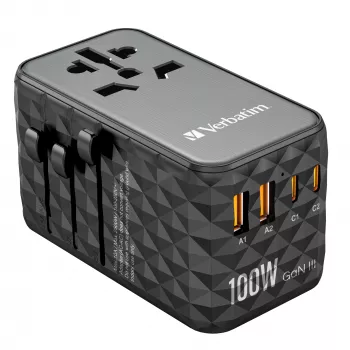 Verbatim UTA-06 100W GaN III universal travel adapter με 2 x USB-C PD & QC 4+ & 2 x USB-A QC 3.0 υποδοχές