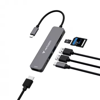 Verbatim USB-C Essentials multiport hub 6 θύρες: HDMI, USB-C PD, USB-A 3.2 Gen 1, USB-A, SD & microSD