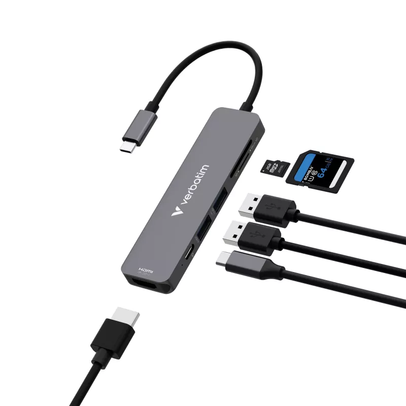 Verbatim USB-C Essentials multiport hub 6 θύρες: HDMI, USB-C PD, USB-A 3.2 Gen 1, USB-A, SD & microSD