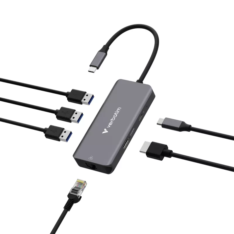 Verbatim USB-C Essentials multiport hub 6 θύρες: RJ45, HDMI, USB-C PD, 3 x USB-A 3.2 Gen 1