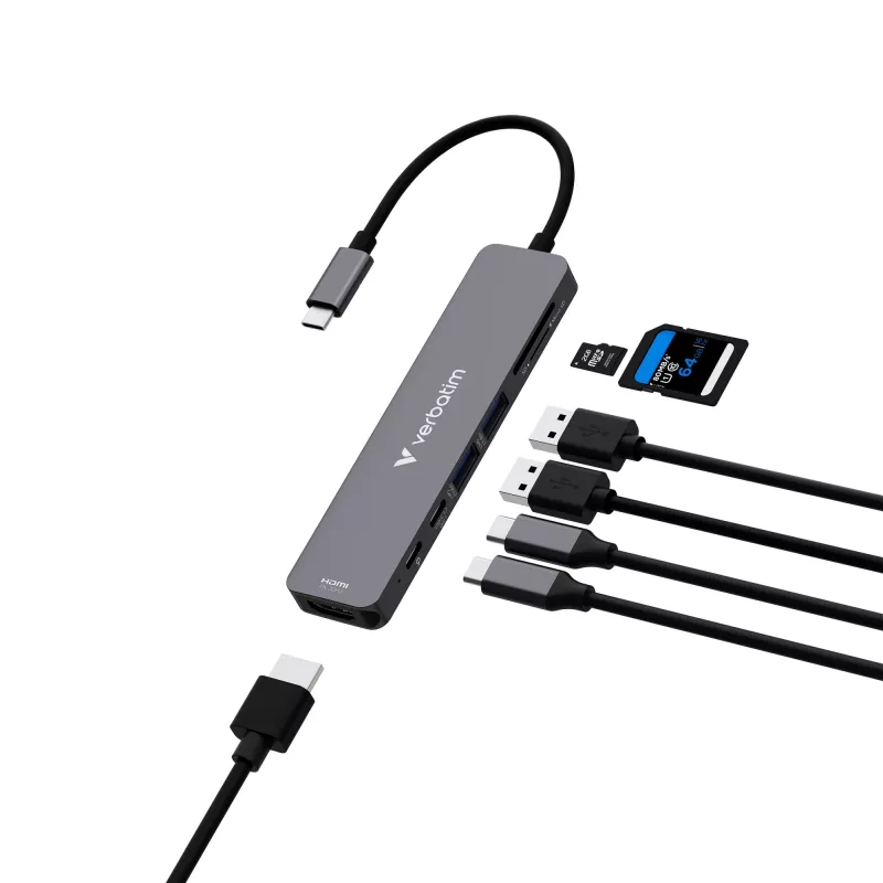 Verbatim USB-C Essentials multiport hub 7 θύρες: HDMI, USB-C, USB-C 3.2 Gen 1, 2 x USB-A 3.2 Gen 1, SD & microSD
