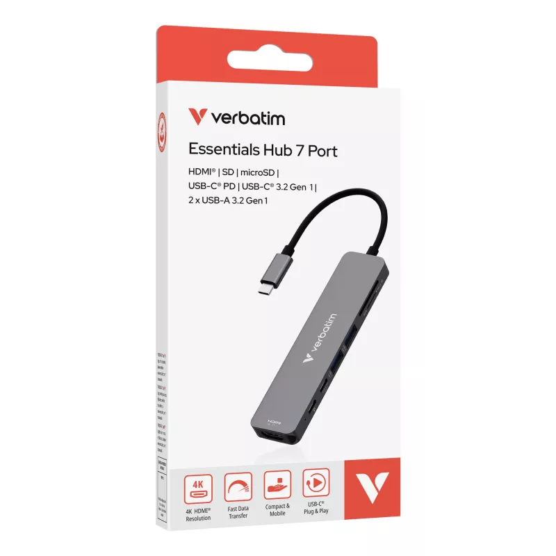 Verbatim USB-C Essentials multiport hub 7 θύρες: HDMI, USB-C, USB-C 3.2 Gen 1, 2 x USB-A 3.2 Gen 1, SD & microSD