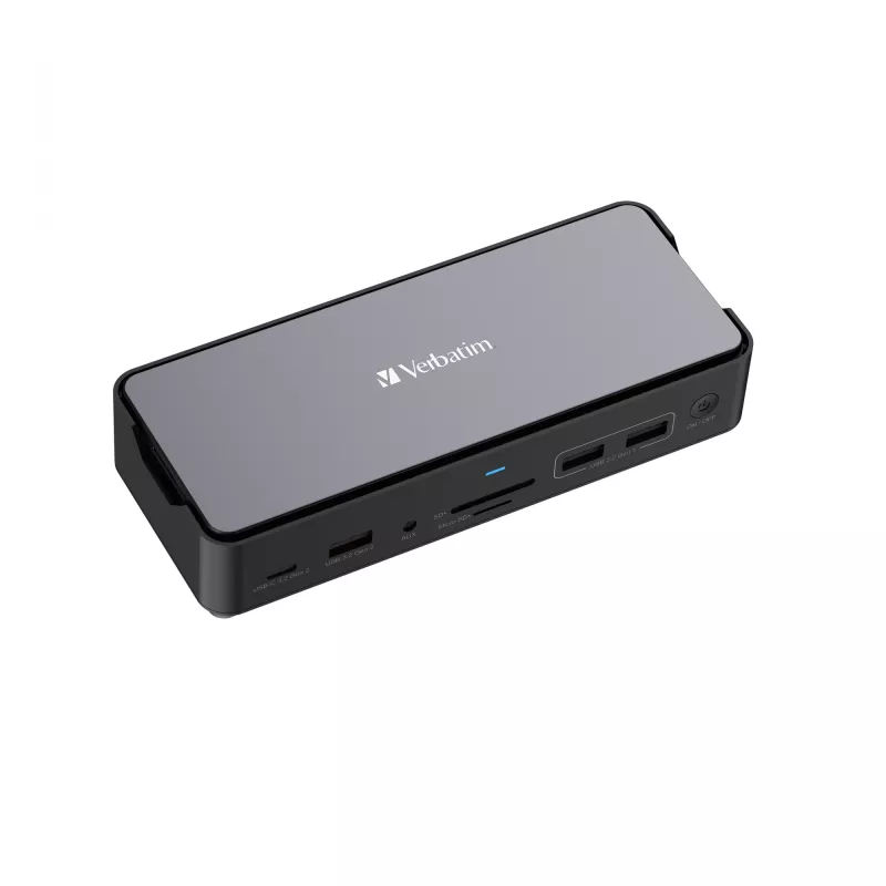 Verbatim CDS-15SSD USB-C Pro ενσύρματος σταθμός σύνδεσης, USB 3.2 Gen 1 (3.1 Gen 1) Type-C, 15 θύρες, SSD 256 GB, 2x HDMI, DisplayPort, 100 W Power Delivery, μαύρος, γκρι