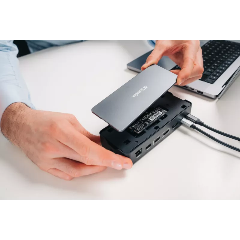 Verbatim CDS-15SSD USB-C Pro ενσύρματος σταθμός σύνδεσης, USB 3.2 Gen 1 (3.1 Gen 1) Type-C, 15 θύρες, SSD 256 GB, 2x HDMI, DisplayPort, 100 W Power Delivery, μαύρος, γκρι