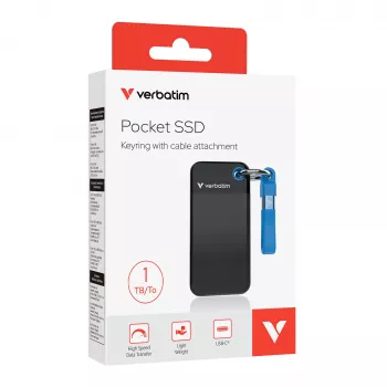 Verbatim Pocket SSD USB 3.2 Gen 2 1 TB μαύρο/μπλε, 1 TB, USB Type-C, 3.2 Gen 2 (3.1 Gen 2), 1000 MB/s, 10 Gbit/s, μαύρο, μπλε