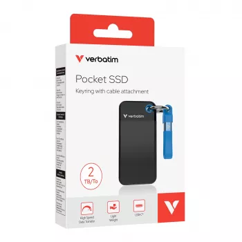 Verbatim Pocket SSD USB 3.2 Gen 2 2TB μαύρο/μπλε, 2 TB, USB Type-C, 3.2 Gen 2 (3.1 Gen 2), 1000 MB/s, 10 Gbit/s, μαύρο, μπλε