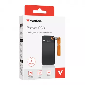 Verbatim Pocket SSD USB 3.2 Gen 2 2TB μαύρο/πορτοκαλί, 2 TB, USB Type-C, 3.2 Gen 2 (3.1 Gen 2), 1000 MB/s, 10 Gbit/s, μαύρο, πορτοκαλί