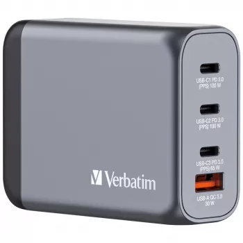 Verbatim GNC-100 φορτιστής GaN 100W με 2 x USB-C PD 100W / 1 x USB-C PD 65W / 1 x USB-A QC 3.0 (EU/UK/US)