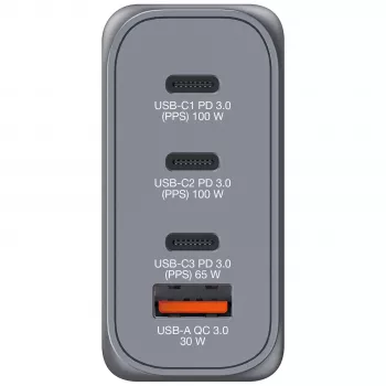 Verbatim GNC-100 φορτιστής GaN 100W με 2 x USB-C PD 100W / 1 x USB-C PD 65W / 1 x USB-A QC 3.0 (EU/UK/US)