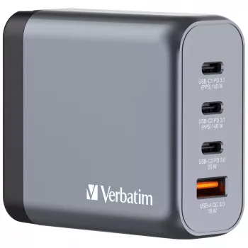 Verbatim GNC-140 φορτιστής GaN 140 W με 2 x USB-C PD 140 W / 1 x USB-C PD 20 W / 1 x USB-A QC 3.0 (EU/UK/US)