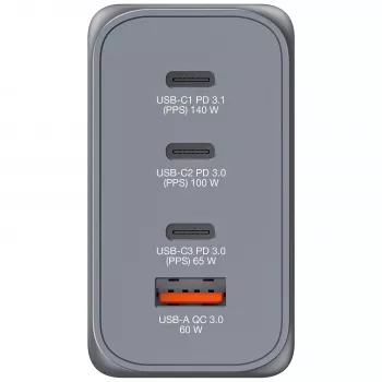 Verbatim GNC-240 φορτιστής GaN 240 W με 1 x USB-C 140 W / 1 x USB-C 100 W / 1 x USB-C 65 W / 1 x USB-A QC 3.0 (EU/UK/US)