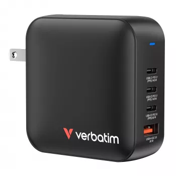 Verbatim Mini φορτιστής GaN 165W 4 θυρών με βύσμα US και αντάπτορες EU και UK