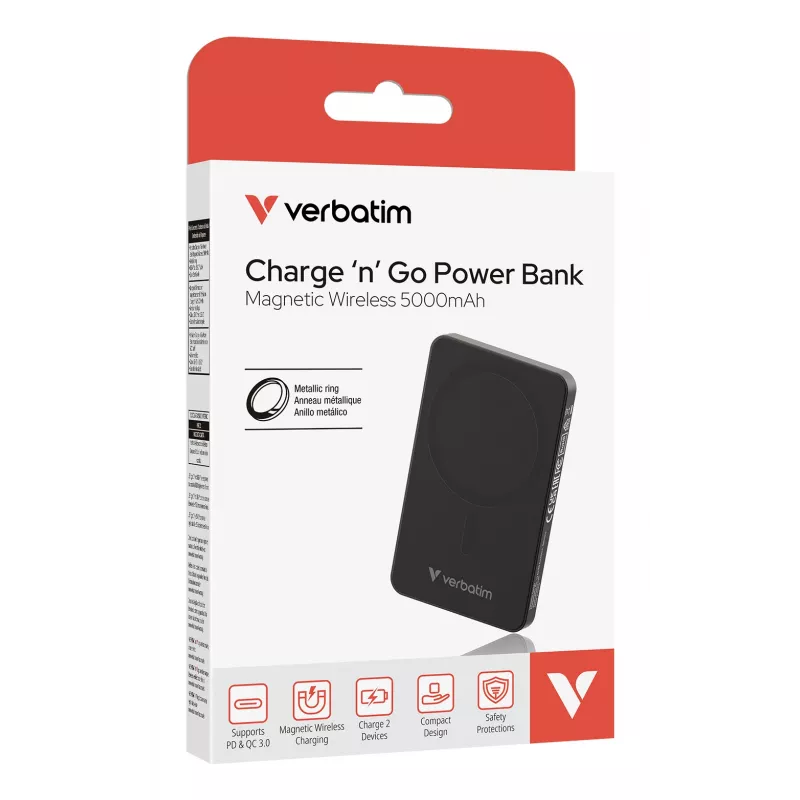 Verbatim Charge 'n' Go Essentials μαγνητικό ασύρματο powerbank 5000 mAh μαύρο