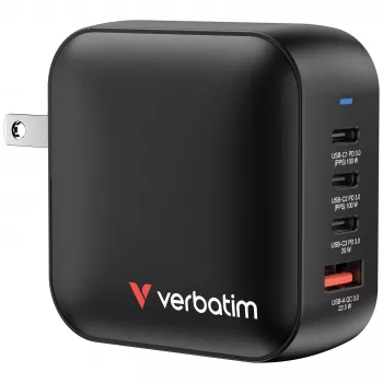 Verbatim Mini φορτιστής GaN 100W 4 θυρών με βύσμα US και αντάπτορες EU και UK