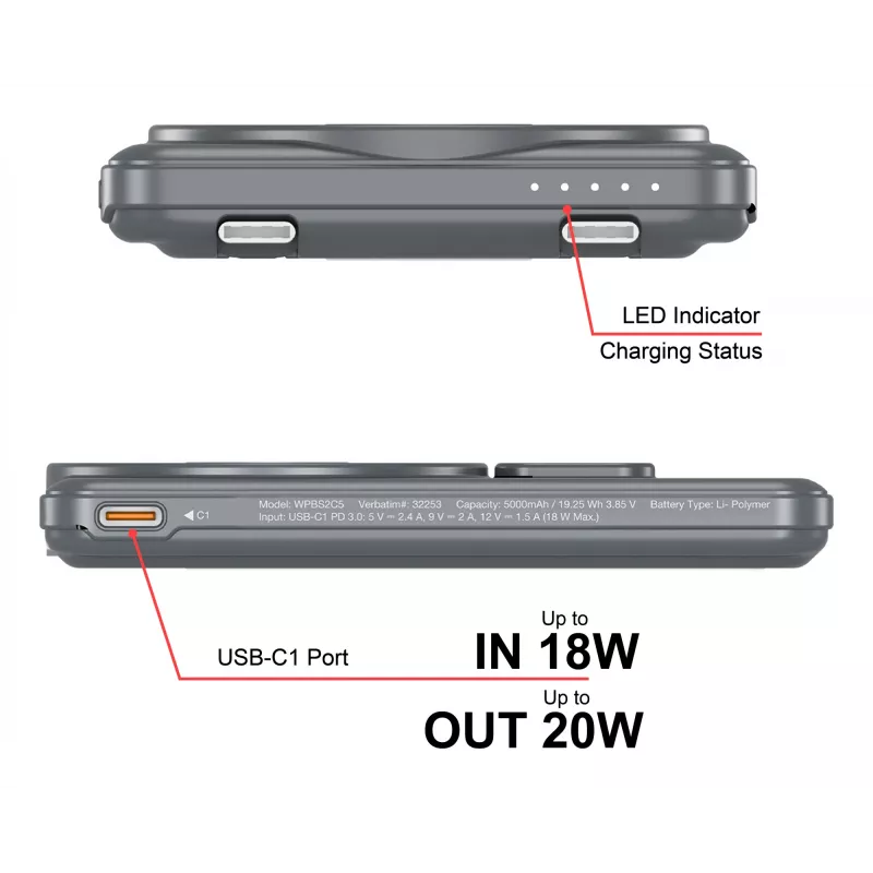 Verbatim Charge'n'Go 2C powerbank 5000 mAh γκρι