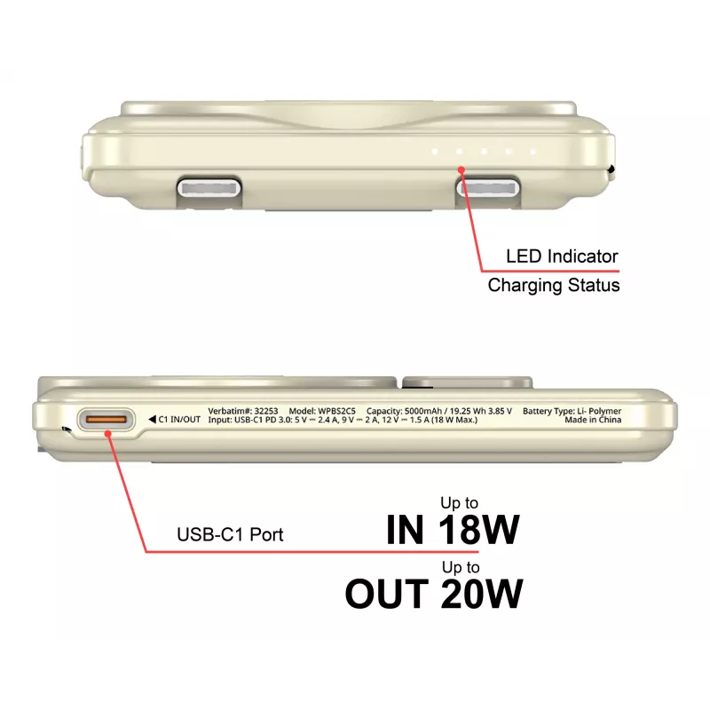 Verbatim Charge'n'G0 2C Powerbank 5000 mAh Χρυσό