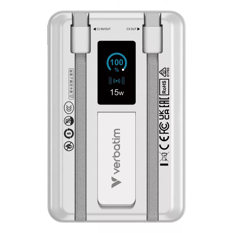 Verbatim Charge'n'Go 2C & Display powerbank 10000 mAh ασημί