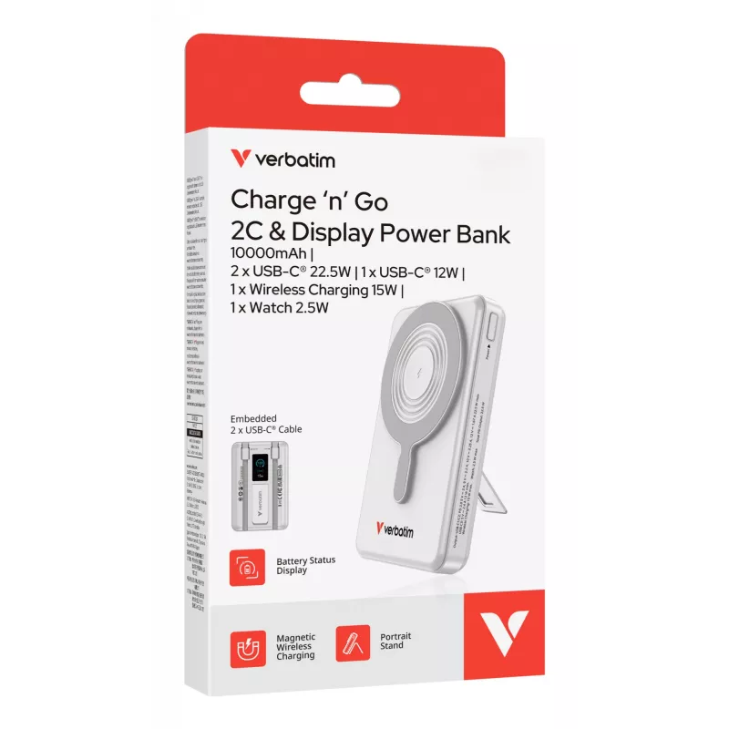 Verbatim Charge'n'Go 2C & Display powerbank 10000 mAh ασημί