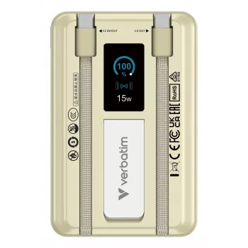 Verbatim Charge'n'Go 2C & Display powerbank 10000 mAh χρυσό, 10000 mAh, πολυμερές λιθίου (LiPo), Power Delivery 3.0, Quick Charge 3.0, ασύρματη φόρτιση, 3,85 V, 52 W