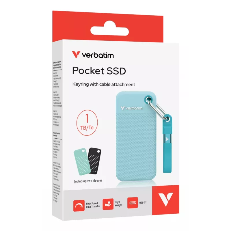 Verbatim Pocket SSD USB 3.2 Gen 2 1 TB Polar Blue με δύο λαστιχένιες θήκες